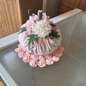 Beautiful Romantic Decorative Pumpkin With Matching Doily 20" Around (Handmade)